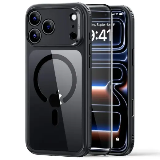 ESR Classic Hybrid чехол с поддержкой MagSafe для телефона iPhone 17 Pro | iPhone 18 Pro чёрный (защитное стекло в комплекте)