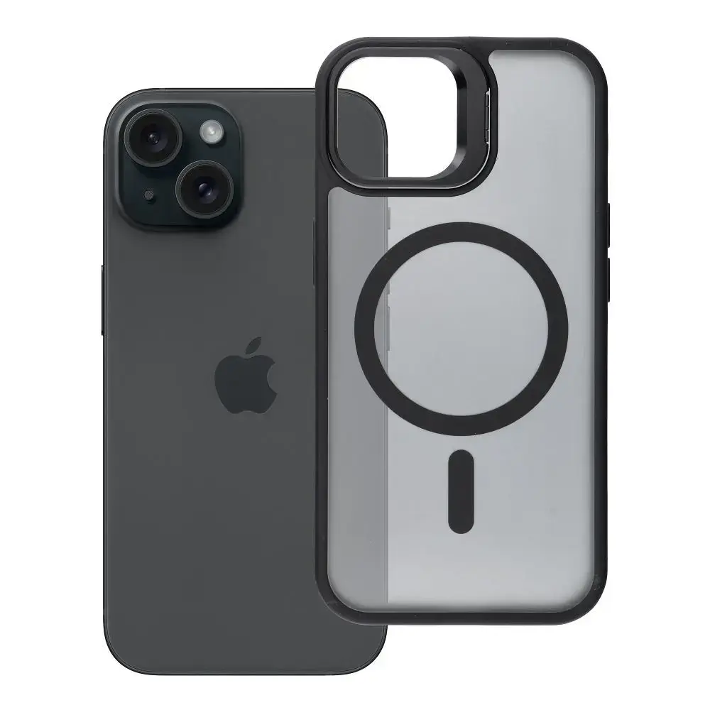 Forcell F-Protect Shadow Stand Premium maciņš ar statīvu un MagSafe atbalstu telefonam iPhone 15 melns