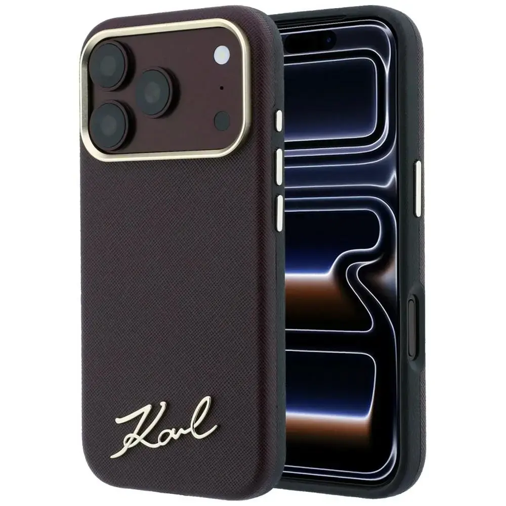 Karl Lagerfeld Saffiano Small Script Metal Logo MagSafe case for iPhone 17 Pro / 18 Pro - burgundy