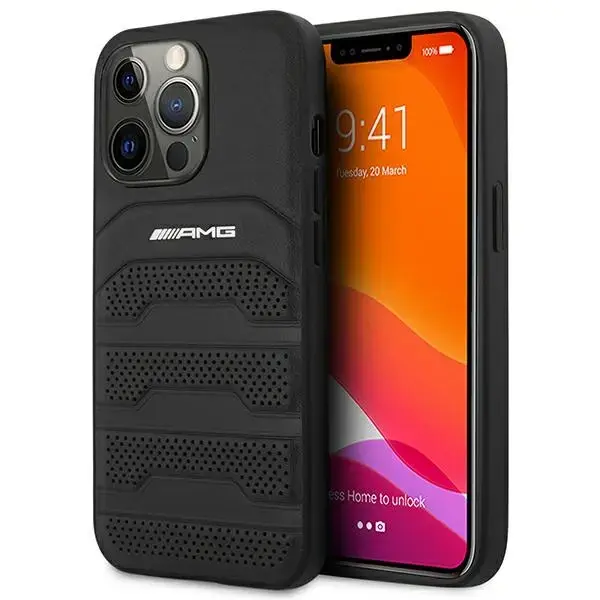 AMG AMHCP14LGSEBK Leather Debossed Lines telefoni ümbris iPhone 14 Pro must