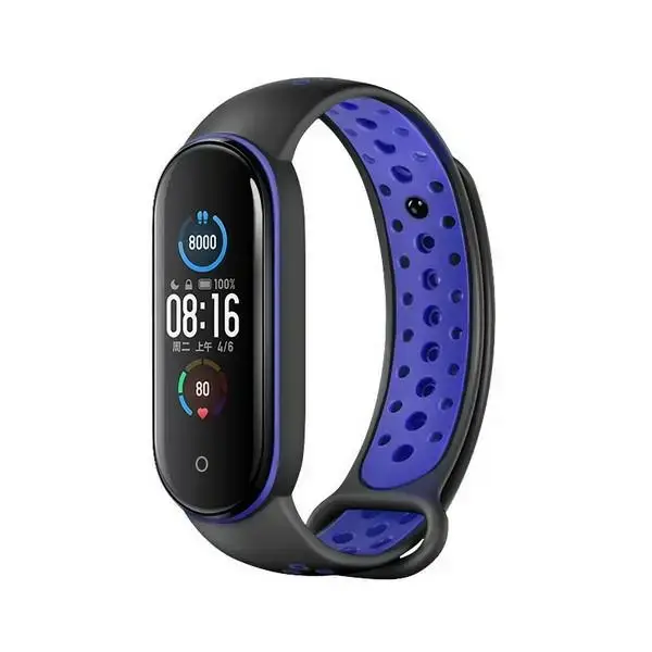 Beline Design išmaniojo laikrodžio dirželis Xiaomi Mi Band 5/6/7 | silikoninis | juodas/mėlynas