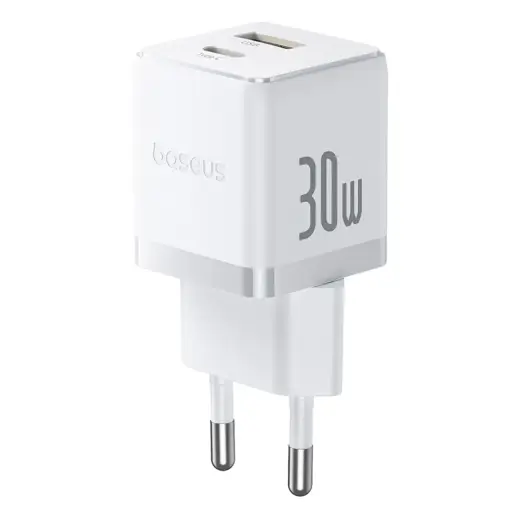 Baseus Palm tīkla lādētājs | 30W | PD, QC | USB-C, USB-A | balts