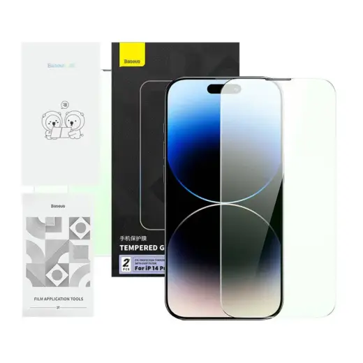 Baseus Crystal Series ekrāna aizsargstikls ar acu aizsardzības filtru priekš iPhone 14 PRO