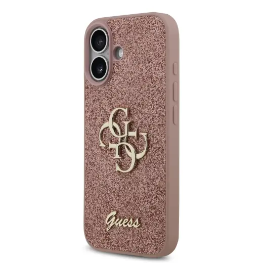 Guess PU Fixed Glitter 4G Metal Logo Case for iPhone 17 Pink