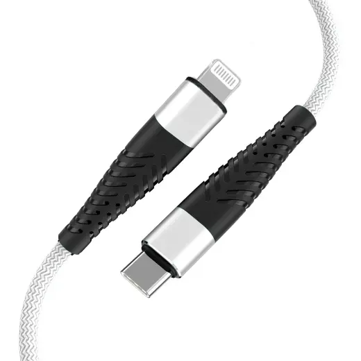 Fusion Fishbone datu pārraides un uzlādes vads | USB-C uz Lightning | 15W | 1.5m | balts