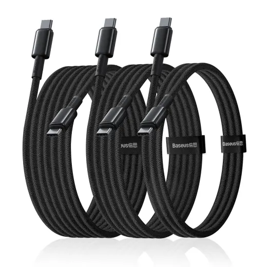Baseus Tungsten Gold datu pārraides un uzlādes vads | USB-C uz USB-C | 100W | 1m, 2m, 3m | melns | 3 gab. komplekts
