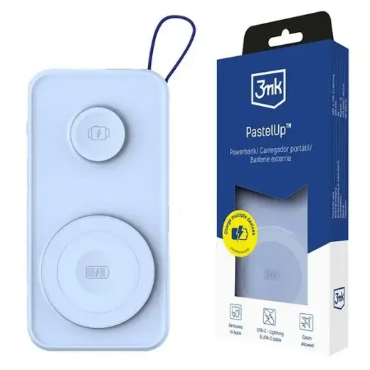 3MK PastelUp ārējais akumulators (powerbank) | 10000 mAh | 22.5W | USB-C, MagSafe, Apple Watch | zils