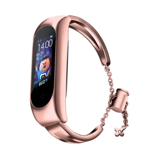 Fusion Accessories Metal Bracelet išmaniojo laikrodžio dirželis Xiaomi Mi Band 3/4/5/6 | nerūdijantis plienas | rožinis
