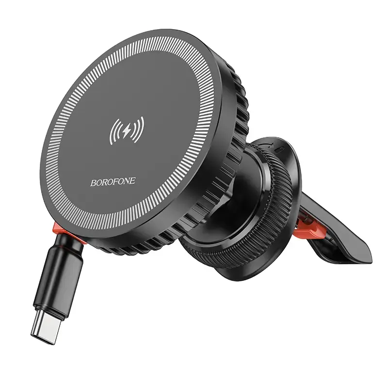 Borofone BH208 Mona magnetic car phone holder for air vent 4.5-7.0" with wireless charging MagSafe compatible black