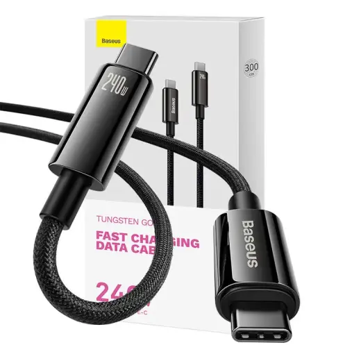 Baseus Tungsten Gold datu pārraides un uzlādes vads | USB-C uz USB-C | 240W | 3m | melns