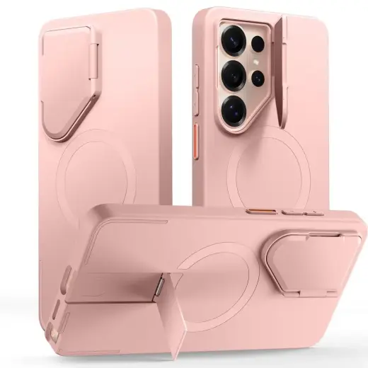 Tech-Protect Kevlar Aura telefono dėklas su stovu ir MagSafe palaikymu Samsung Galaxy S26 Ultra (S948) rožinis (su kameros apsauga)