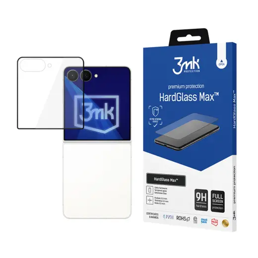 3mk HardGlass Max grūdintas apsauginis stiklas telefonui Samsung Galaxy Z Flip 8 (F776) (front) su montavimo rėmeliu