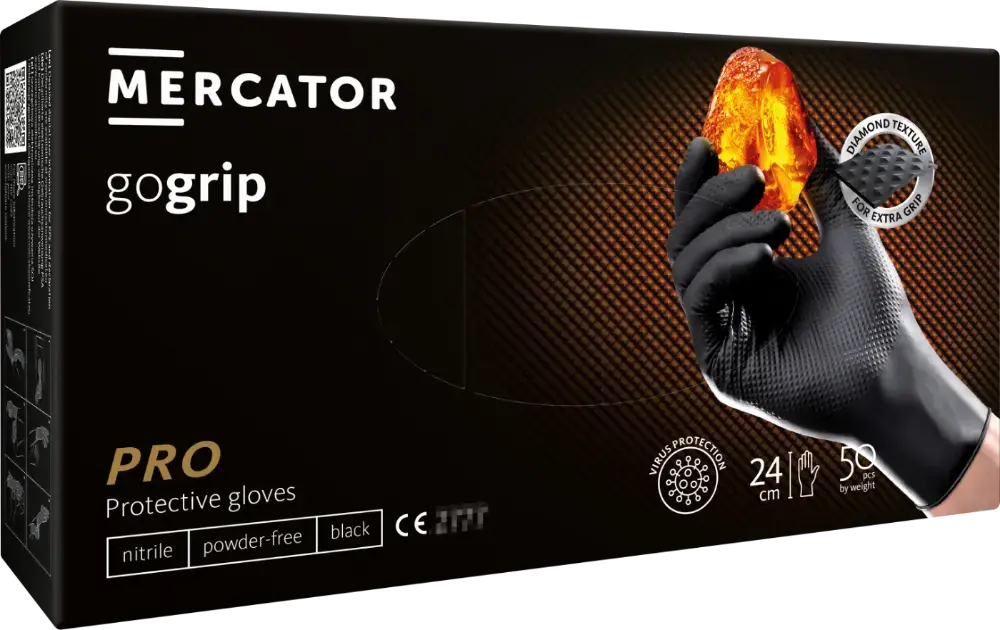 Cimdi nitrila MERCATOR Powergrip, melni, M izm., 50gab