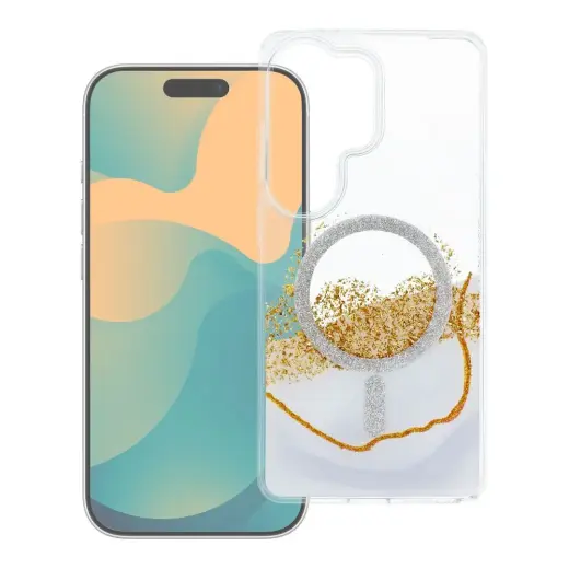 Golden telefono dėklas su MagSafe palaikymu Samsung Galaxy S24 (S921) | S25 (S931) baltas