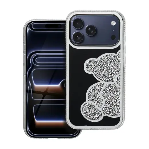 Telefono dėklas iPhone 17 Pro Max | iPhone 18 Pro Max sidabrinis (pliušinis meškiukas)