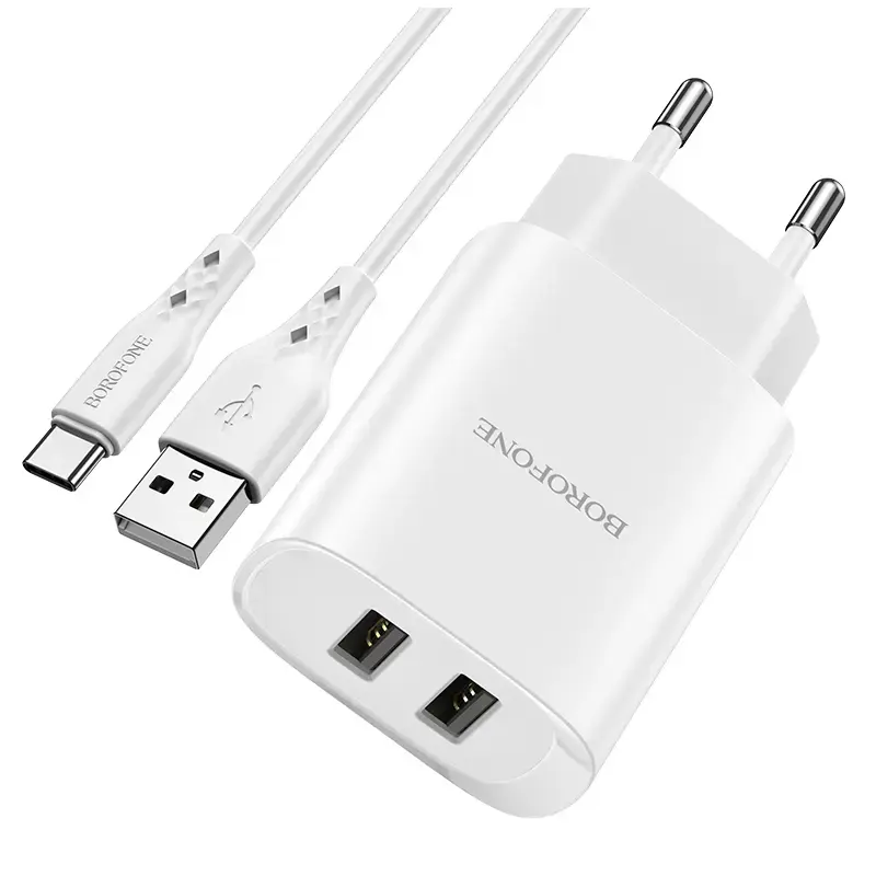 Borofone BN2 зарядное устройство | 10.5W | USB-A, USB-C | с проводом USB-C в комплекте | белое