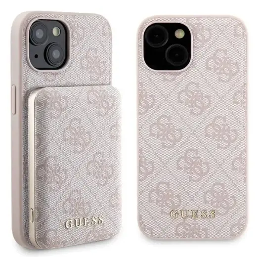 Zestaw Guess GUBPM5P15S4GEMGP iPhone 15 6.1" hardcase + Powerbank 5000mAh MagSafe różowy|pink 4G Metal Logo