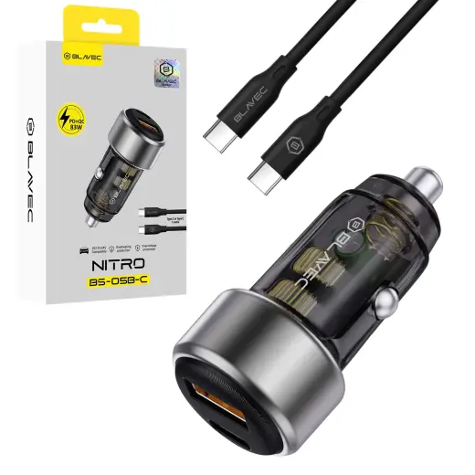Blavec BS-05B-C Nitro auto lādētājs | 83W | PD, QC | USB-A, USB-C | ar USB-C uz USB-C vadu komplektā | melns