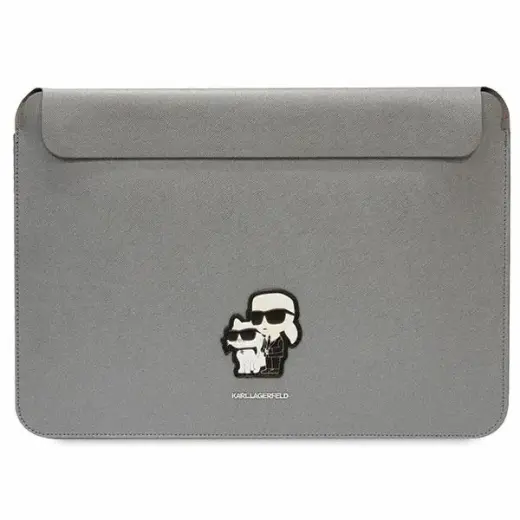 Karl Lagerfeld Saffiano Karl & Choupette nešiojamojo kompiuterio dėklas 16" sidabrinis