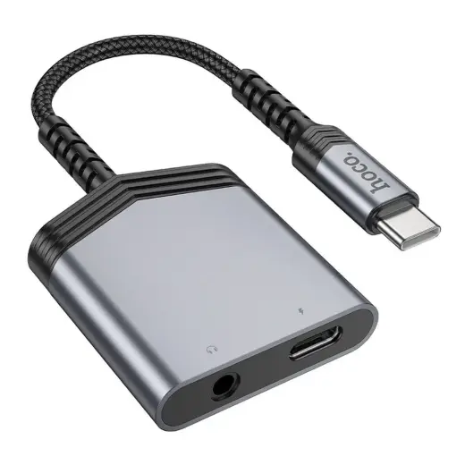 HOCO LS39 2-in-1 adapteris | USB-C į 3.5mm, USB-C | 27W | pilkas
