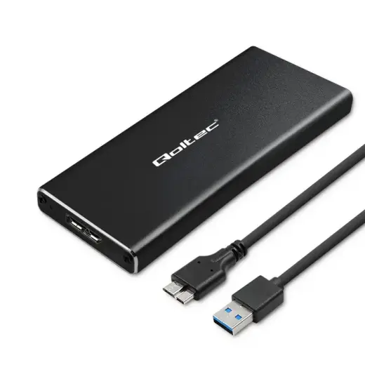 Корпус Qoltec из алюминия | SSD-накопитель M.2 | SATA | NGFF | USB 3.0 | Сверхскоростной 5 Гбит/с | 2 ТБ | Черный