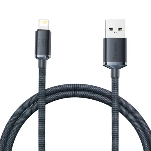 Baseus Crystal datu pārraides un uzlādes vads | USB-A uz Lightning | 12W | 1.2m | melns