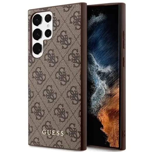 Guess GUHCS23LG4GFBR S23 Ultra S918 brązowy|brown hard case 4G Metal Gold Logo