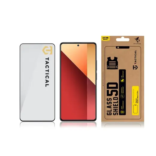 Тактическое защитное стекло 5D из закаленного стекла для телефона Xiaomi Redmi Note 13 Pro 4G|5G, черное.