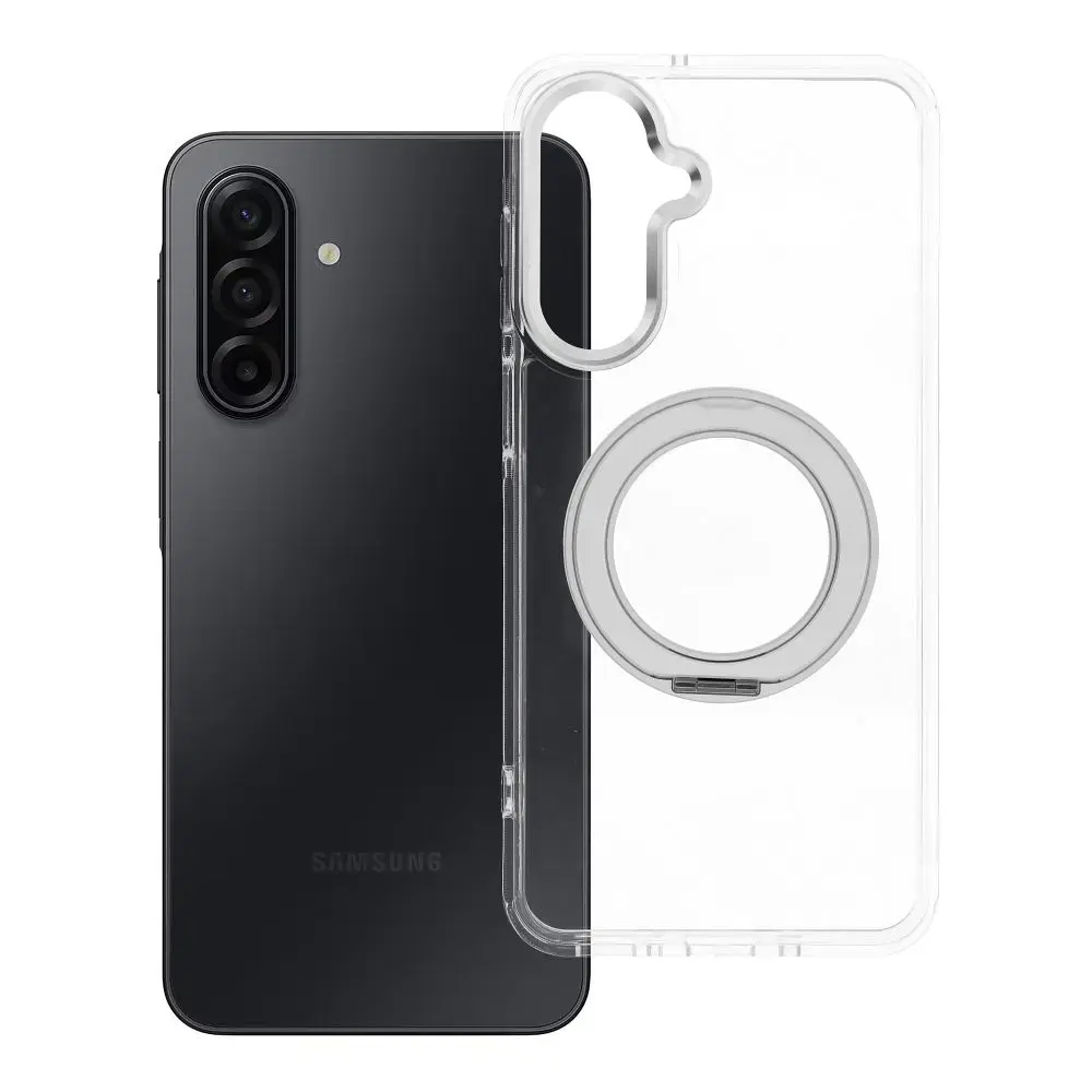 Frame Circle Stand telefono dėklas su stovu ir MagSafe palaikymu Samsung Galaxy A17 4G (A175) | A18 4G (A185) skaidrus