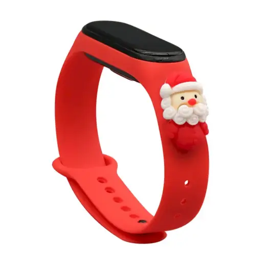 Fusion Accessories Xmas Santa 2 viedpulksteņa siksniņa priekš Xiaomi Mi Band 3/4 | silikons | sarkana