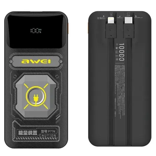 AWEI P77K external battery (powerbank) | 10000 mAh | 22.5W | Lightning, USB-C | black