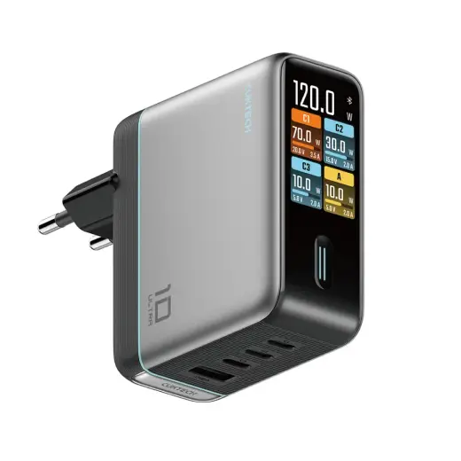 Cuktech AD1204U tīkla lādētājs | 120W | GaN | USB-C, USB-A | ar USB-C uz USB-C vadu komplektā | sudraba krāsā