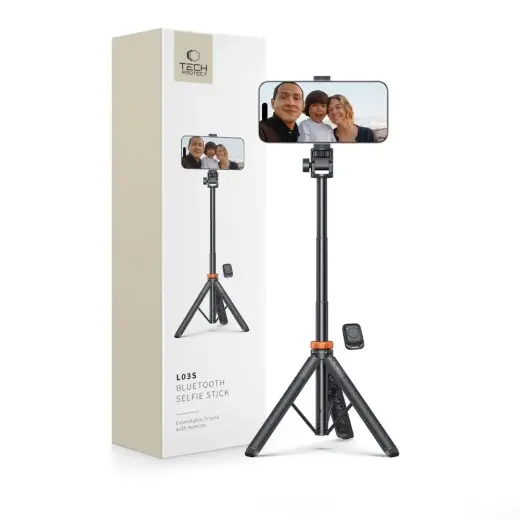 Tech-Protect L03S Bluetooth selfie stick with remote control, tripod up to 148cm and 180 head - black