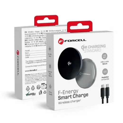 Forcell F-Energy Smart Charge bezvadu lādētājs | Qi 2 | Saderīgs ar MagSafe | 15W | sudraba