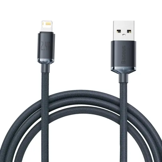 Baseus Crystal datu pārraides un uzlādes vads | USB-A uz Lightning | 12W | 2m | melns