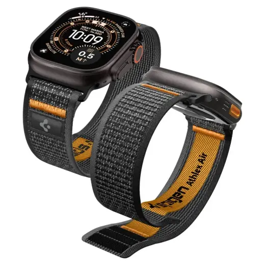 Spigen Athlex Air 2 nutikella rihm Apple Watch 8/9/10/11/SE/Ultra (44/45/46/49 mm) jaoks | nailonist | must/oranž