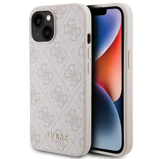 Guess GUHCP15SG4GFPI 4G Metal Gold Logo maciņš telefonam iPhone 15 rozā