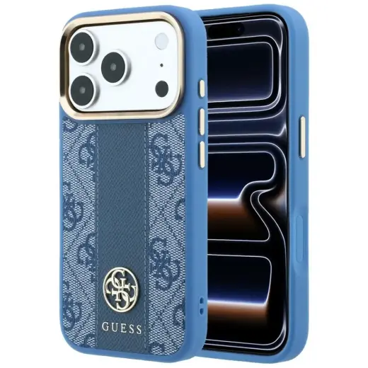 Guess 4G Stripe Round Classic Logos maciņš ar MagSafe atbalstu telefonam iPhone 18 Pro | iPhone 17 Pro zils