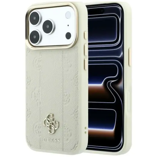 Guess Stripe Peony 4G Logo maciņš ar MagSafe atbalstu telefonam iPhone 18 Pro Max | iPhone 17 Pro Max bēšs