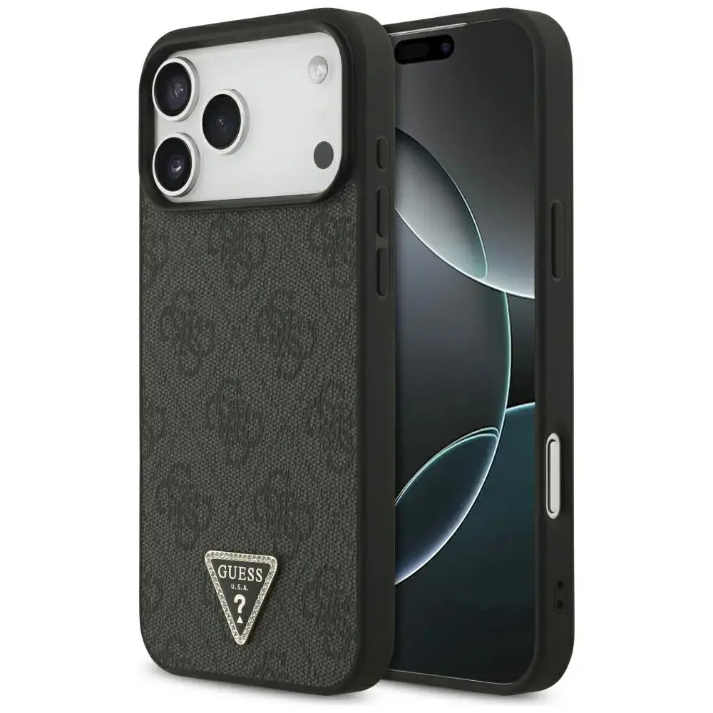 Guess Leather 4G Triangle Strass MagSafe Case for iPhone 17 Pro Max / 18 Pro Max - Black