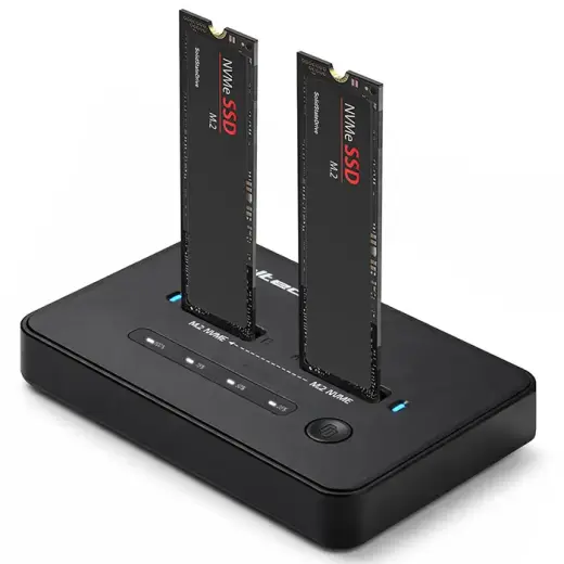 Док-станция Qoltec M.2 NVMe SSD | PCIe | USB-C | 20 Гбит/с | ДВОЙНОЙ РАЗЪЕМ 2 x 8 ТБ | Автономное клонирование