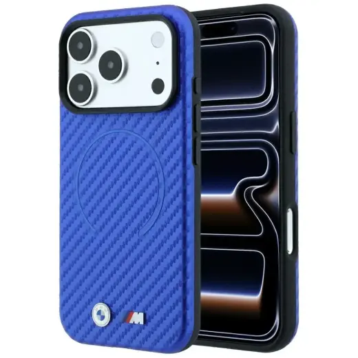 BMW M Carbon Printed Ring чехол с подставкой и поддержкой MagSafe для телефона iPhone 17 Pro Max | iPhone 18 Pro Max синий