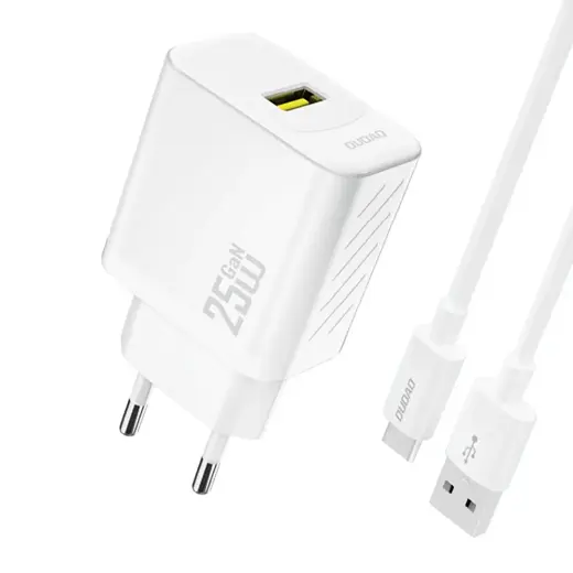 Dudao A27STEU travel charger | 25W | GaN | USB-A | with USB-A to USB-C cable included | white