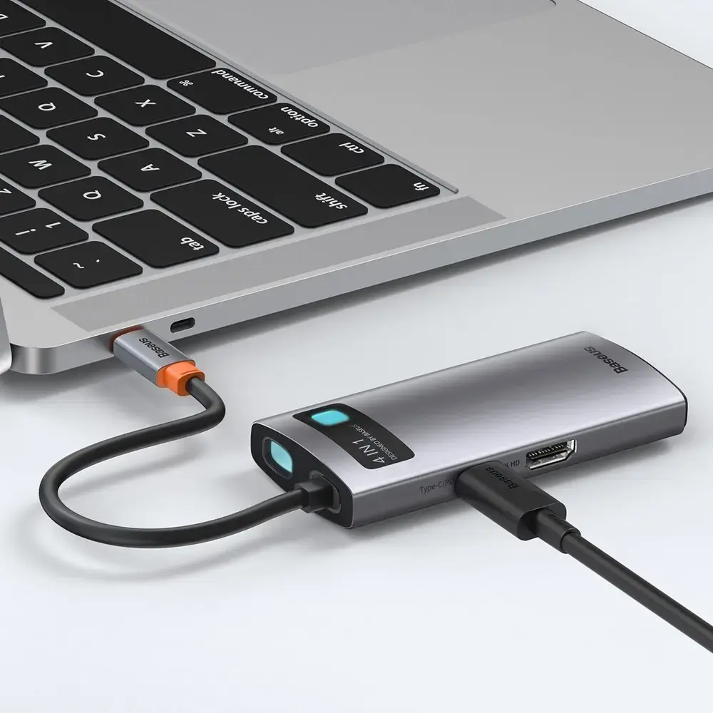 Baseus Metal Gleam 4-in-1 USB hub | USB-C to HDMI, USB 3.0, USB 2.0, USB-C | 100W