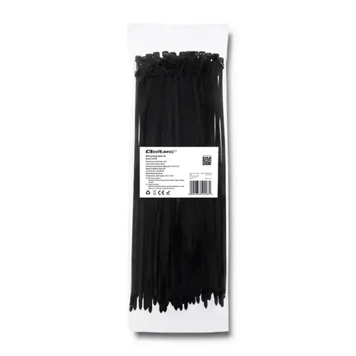 Qoltec Self-locking cable tie | 4.8*300mm | 100 pcs. | Nylon66 | UV | Black
