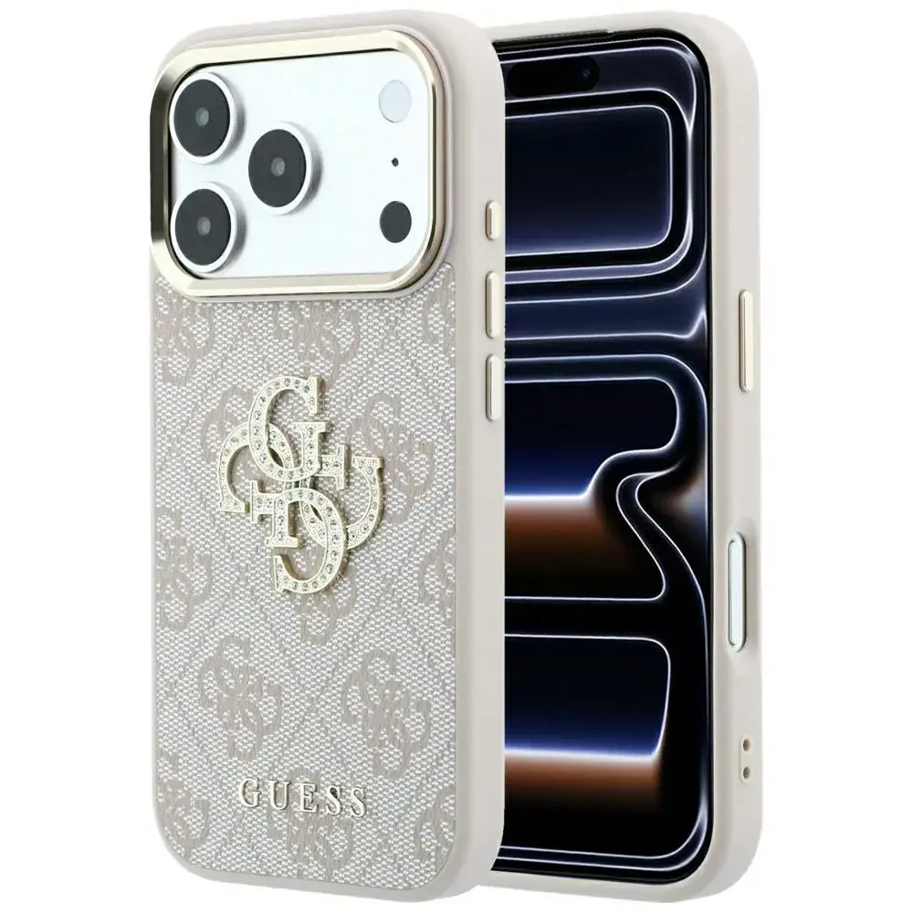Guess 4G & Big Strass Logo maciņš telefonam iPhone 18 Pro | iPhone 17 Pro rozā
