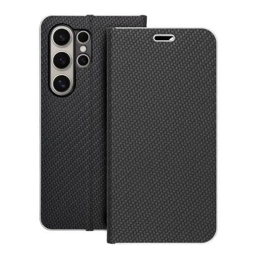 LUNA Book Carbon grāmatveida maciņš telefonam Samsung Galaxy S24 Ultra (S928) melns
