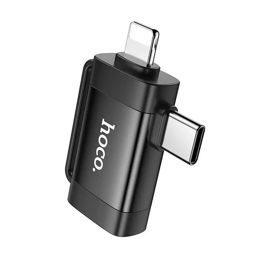 HOCO UA31F 2-in-1 адаптер | USB-C & Lightning на USB 2.0 | чёрный