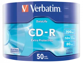 Matricas CD-R Verbatim Data Life 700MB 1x-52X Extra Protection 50 Pack Wrap Spindle