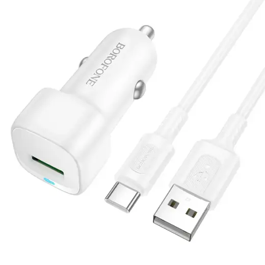 Borofone BZ34 Cloud auto lādētājs | 18W | QC | USB-A, USB-C | ar USB-A uz USB-C vadu komplektā | balts